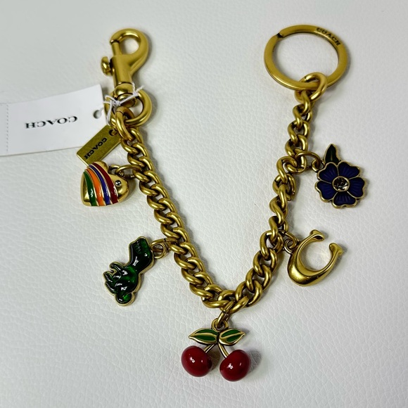 Coach Accessories - Women’s Coach Gold Chain Motif Key Holder with Decorative Charms